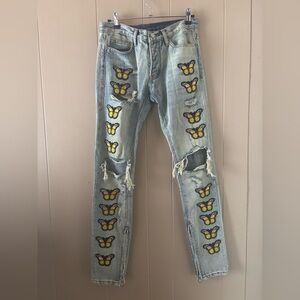 Butterfly Embroidered Distressed Jeans mnml men’s 28x31